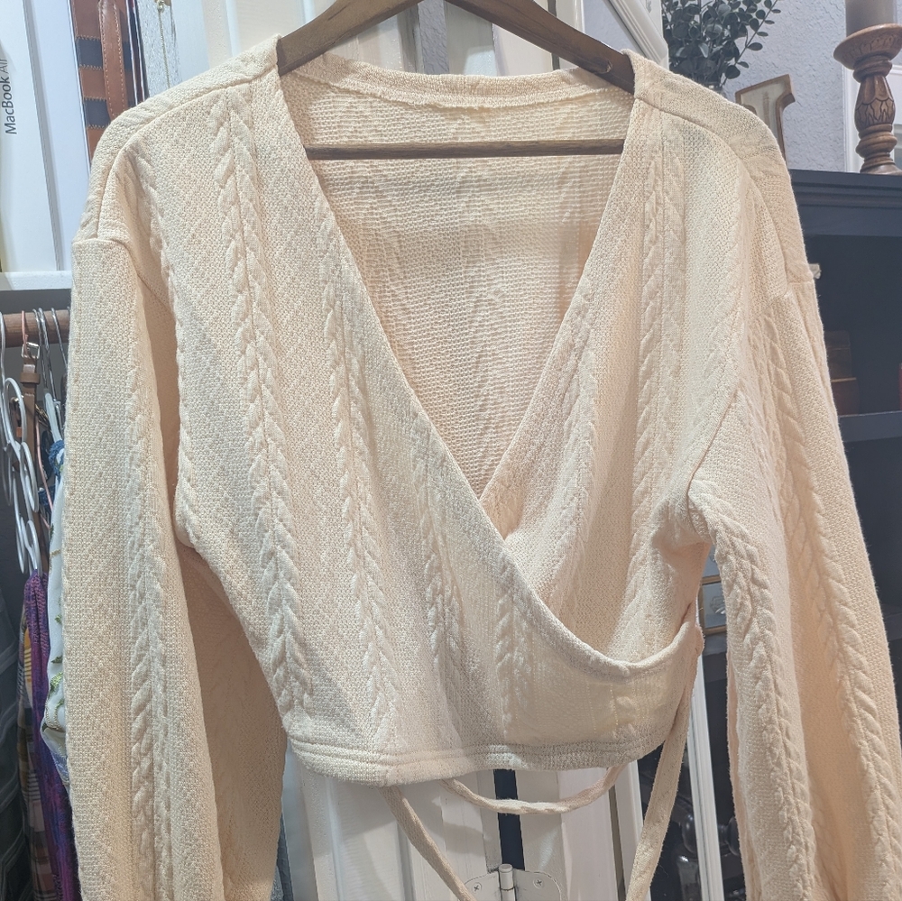 Cream Knit Wrap Sweater